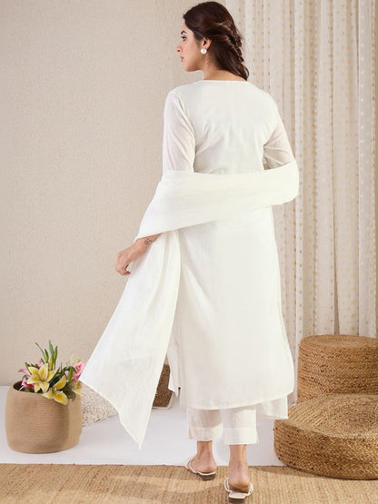 Women Ethnic Motifs Embroidered Regular Thread Work Pure Cotton Kurta with Trousers & With Dupatta