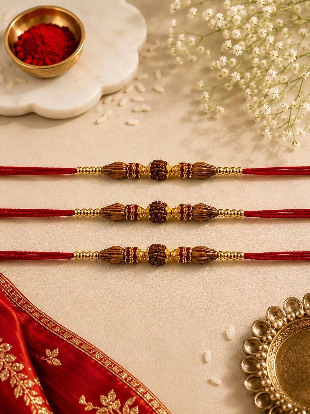 Anouk Set Of 3 Rakhi With Roli& Chawal