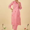 Dhiyona IE Women Checked Regular Thread Work Pure Cotton Kurta With Trousers