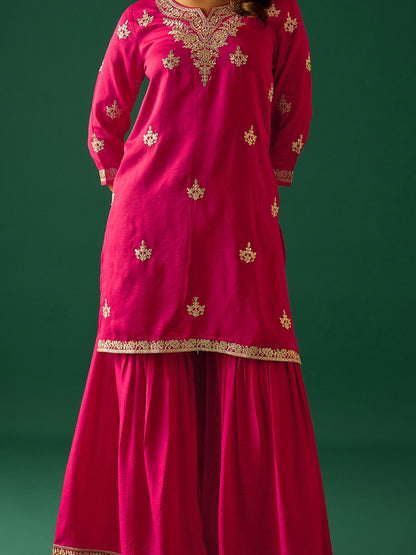 Indyancart VA Women Ethnic Motifs Embroidered Kurta with Sharara & Dupatta