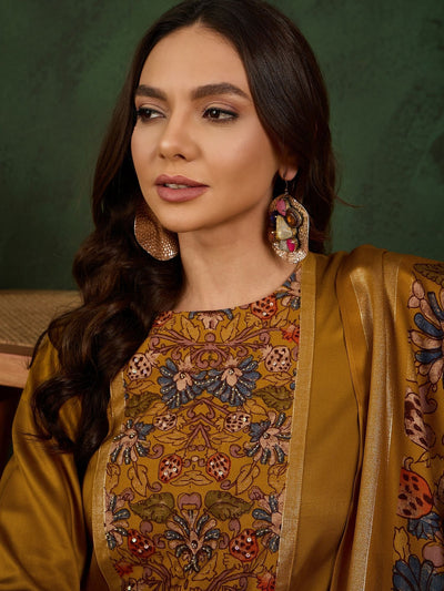 Indyancart SN Women's Floral Printed Sequinned Straight Kurta With Trouser And Dupatta
