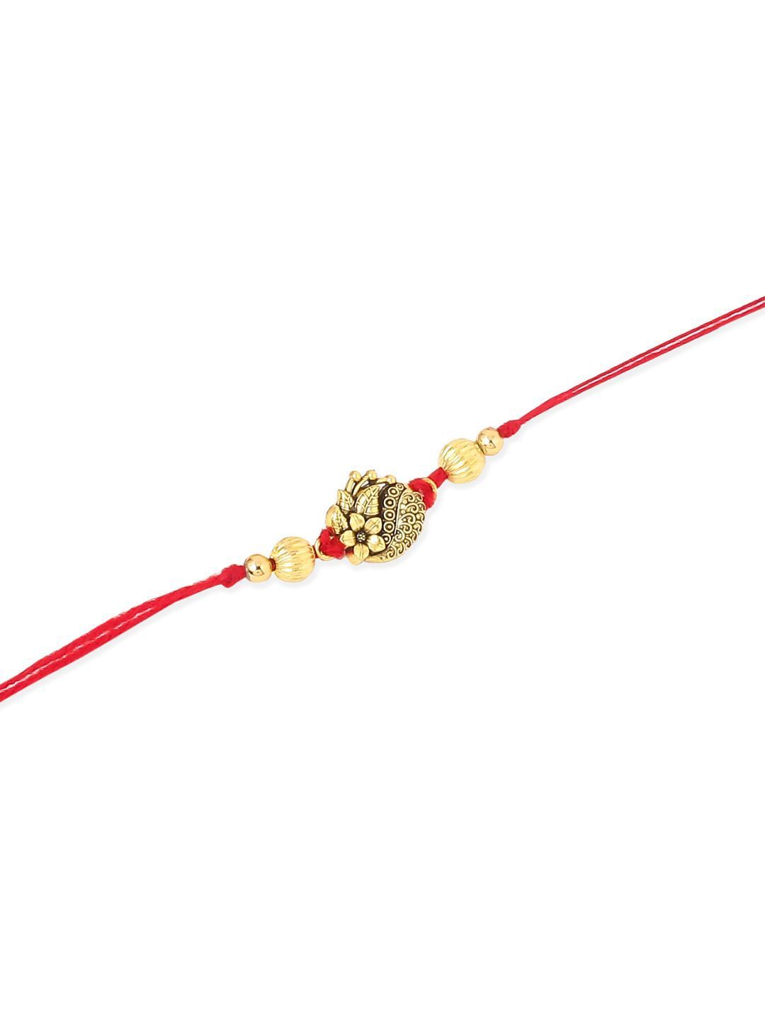 Anouk Men Set Of 3 Gold Toned Thread Rakhi With Roli Chawal Chandan Mishri