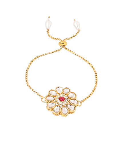 Anouk Set Of 2 Gold Toned Kundan Floral Design Bhaiya Bhabhi Rakhi Set With Roli Chawal