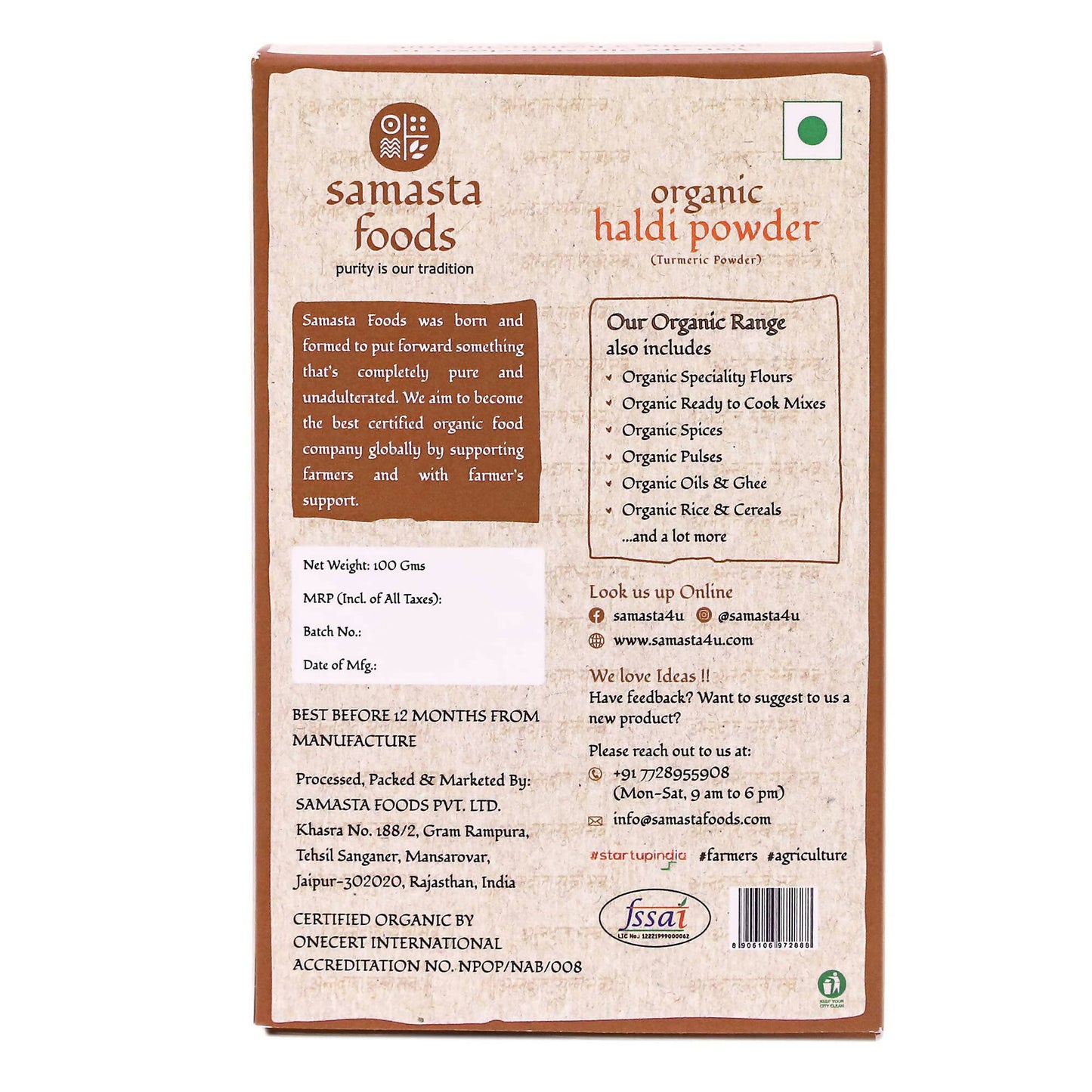 Samasta Foods Organic Haldi Powder (Turmeric Powder)