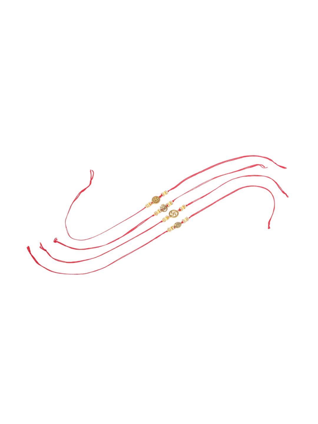 Anouk Men Set Of 4 Gold Toned Artificial Stones Swastik Design Thread Rakhi