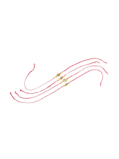 Anouk Men Set Of 4 Gold Toned Artificial Stones Swastik Design Thread Rakhi