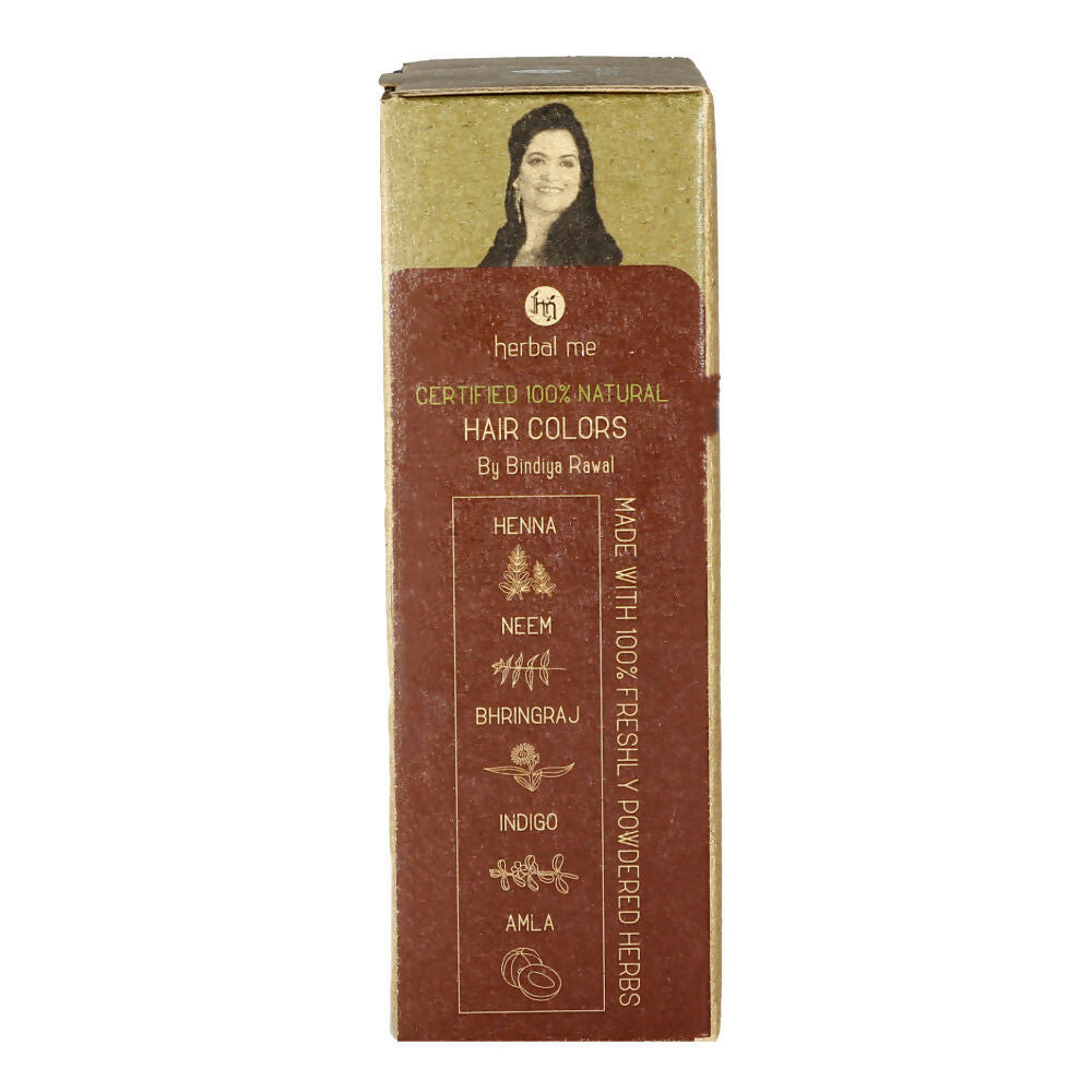 Herbal Me Nut Brown natural hair color in a jar, showing rich brown hair dye for nourishing hair coloring.