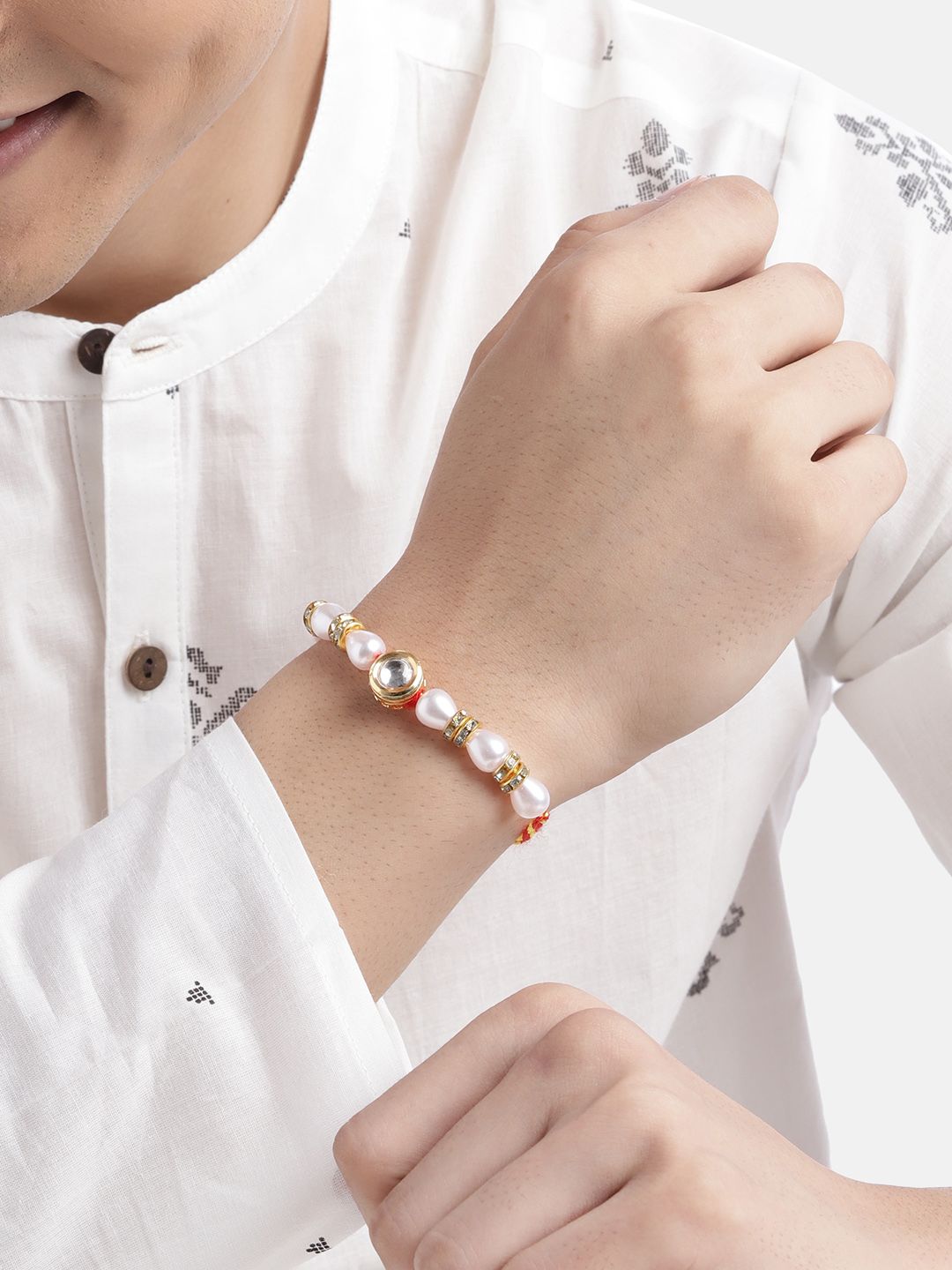Anouk Unisex Set of 2 Beaded Bhai Bhabhi Rakhis With Roli & Chawal