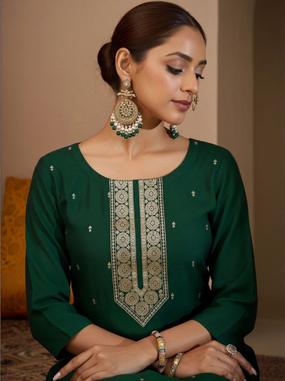 Women Ethnic Motifs Embroidered Regular Thread Work Kurta with Trousers & With Dupatta