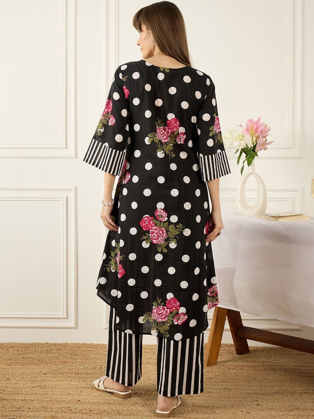 Floral Printed Thread Work Pure Cotton Kurta With Palazzos