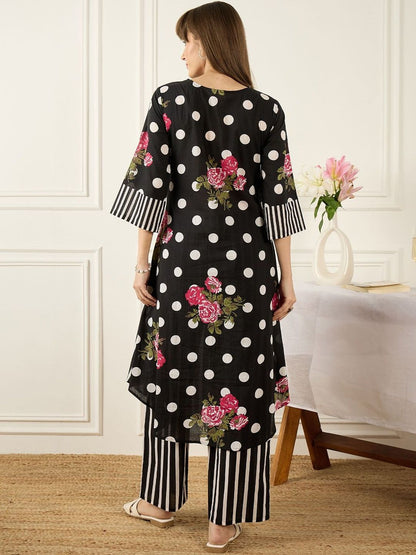Floral Printed Thread Work Pure Cotton Kurta With Palazzos