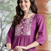 Indyancart IE Women Ethnic Motifs Embroidered Empire Thread Work Pure Cotton Kurta with Trousers