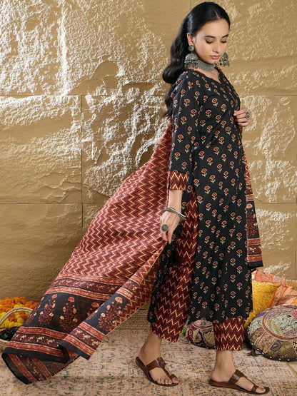 Dhiyona IE Women Ethnic Motifs Printed Regular Pure Cotton Kurta with Trousers & Dupatta