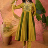Dhiyona SN Women's Vichitra Thread Mirror Work Embroidery A Line Kurta With Trousers & Dupatta