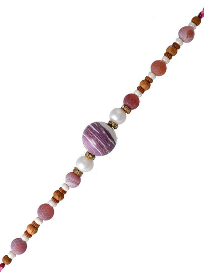 Anouk Brown Sapphire & Embellished Beaded Thread Rakhi With Roli Chawal & Greeting Card