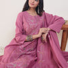Dhiyona IE Floral Embroidered Thread Work Straight Kurta with Trousers & Dupatta