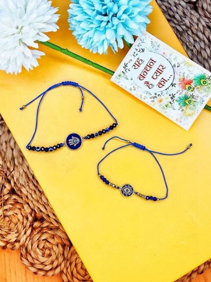 Anouk Set Of 2 Blue Evil Eye Thread Rakhi With Roli Chawal Chandan Mishri