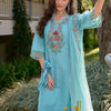 Dhiyona IE Floral Embroidered V Neck Pure Cotton Kurta With Trousers & Dupatta