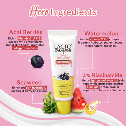 Lacto Calamine Dewy Glow Lightweight Sunscreen SPF 50 PFA +++ UVA & UVB Protection-Oily Skin