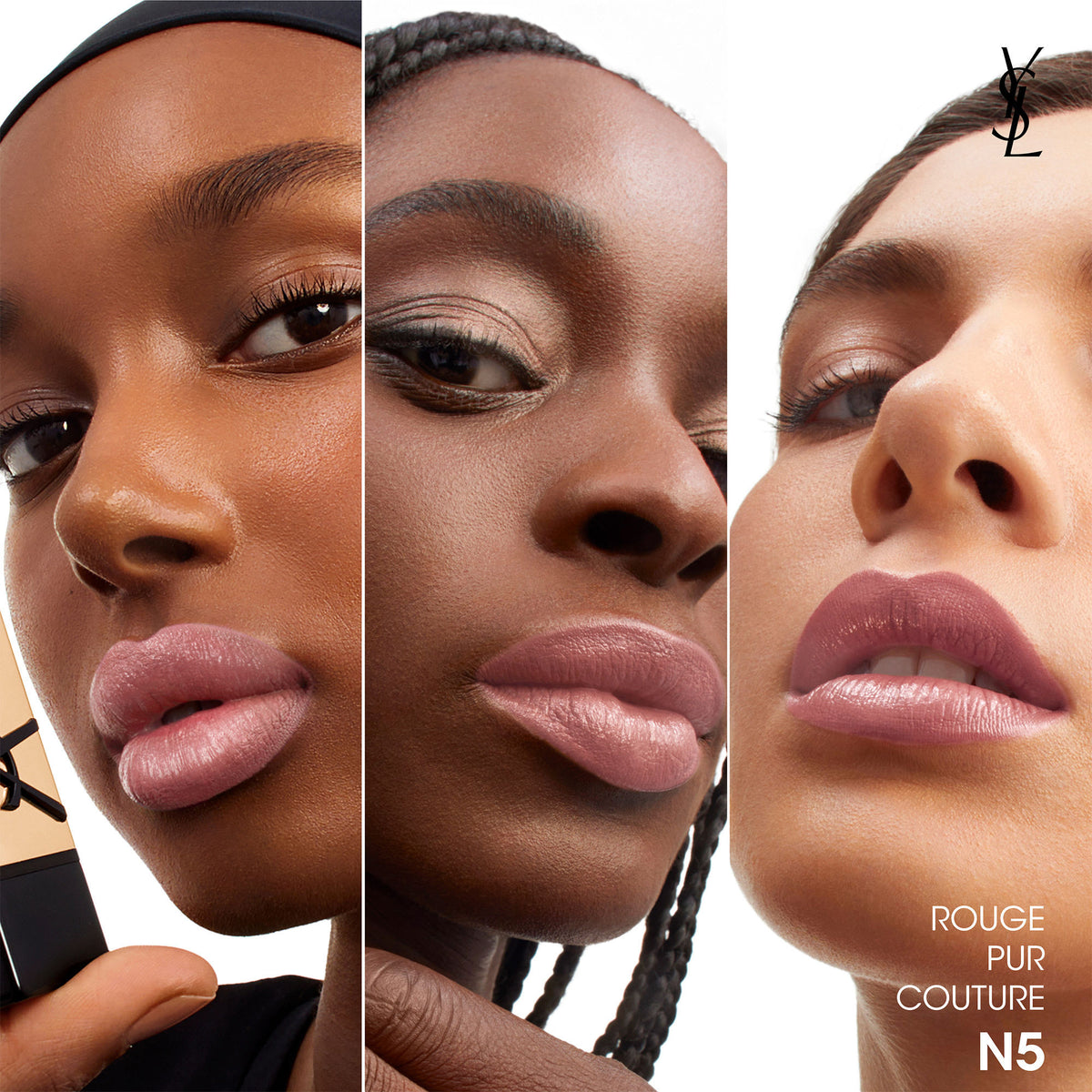 Yves Saint Laurent Rouge Pur Couture lipstick in N1 Beige Trench with satin finish, showing the nude lipstick and packaging.