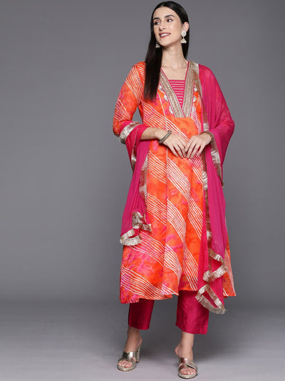 Indyancart VA Women'sLeheriya Printed Straight Kurta with Trousers & With Dupatta