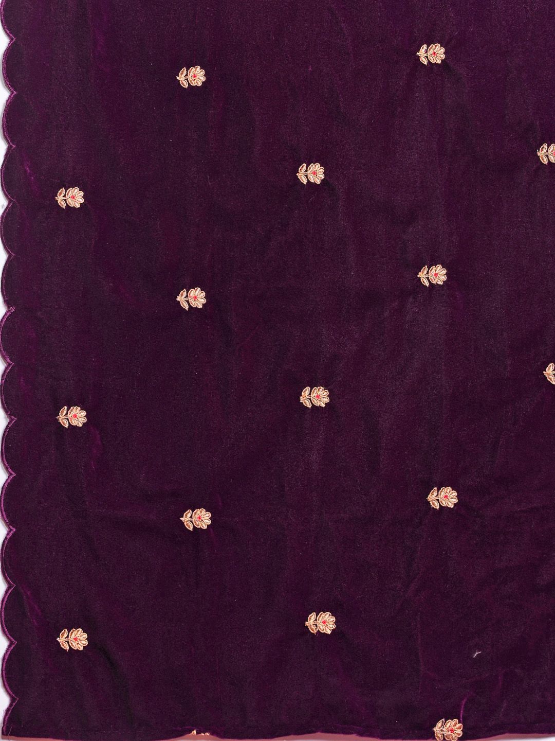 Indyancart IE Ethnic Motifs Embroidered Zari Velvet Kurta With Trousers & Dupatta