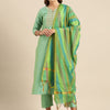 Dhiyona VA Women's Sea Green & Gold-Toned Embroidered Kurta with Trousers & Dupatta
