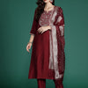 Dhiyona IE Floral Embroidered Zari Liva Kurta With Trousers & Dupatta