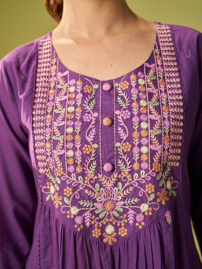 Women Floral Embroidered Cotton Kurta with Trousers & Dupatta