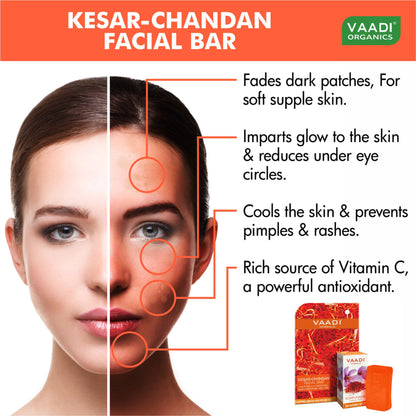 Vaadi Herbals Kesar Chandan Facial Bar With Orange Peel Skin Lightening / Anti Tan - Pack of 2