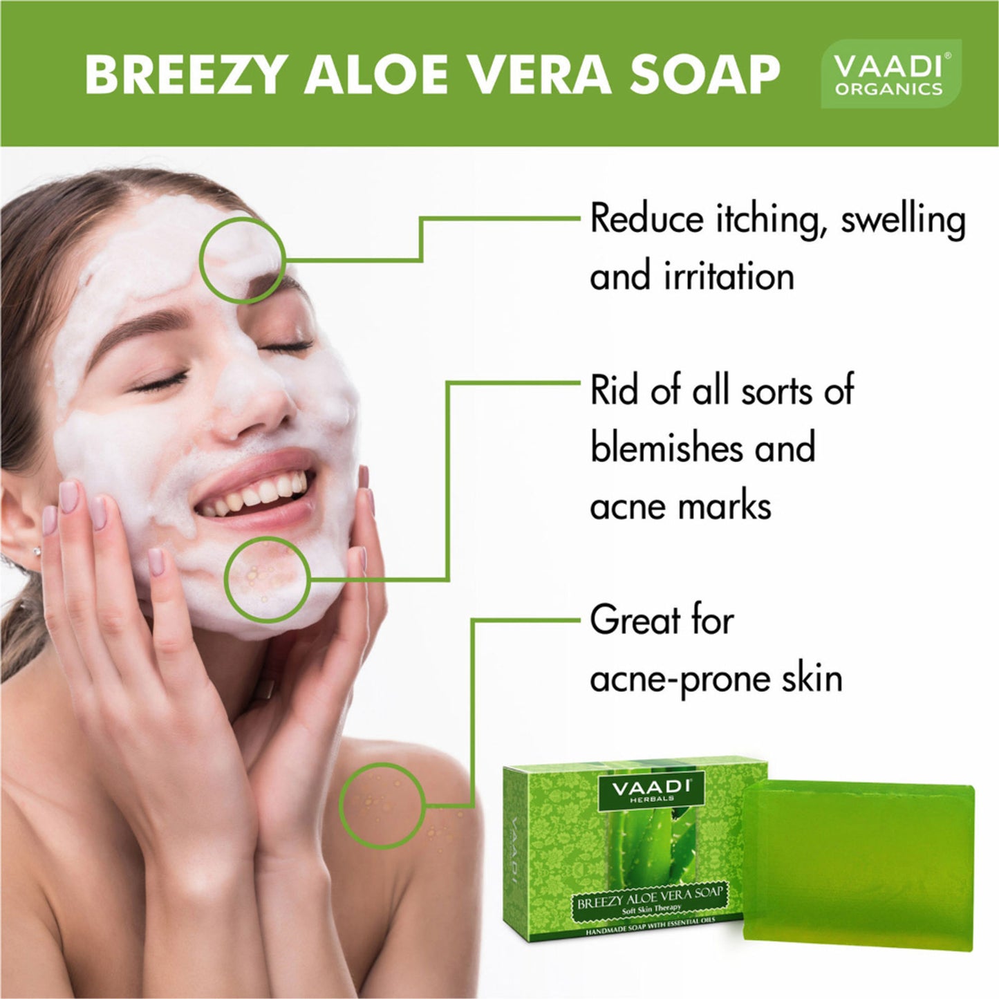 Vaadi Herbals Breezy Aloe Vera Soap Soft Skin Therapy - Pack of 3