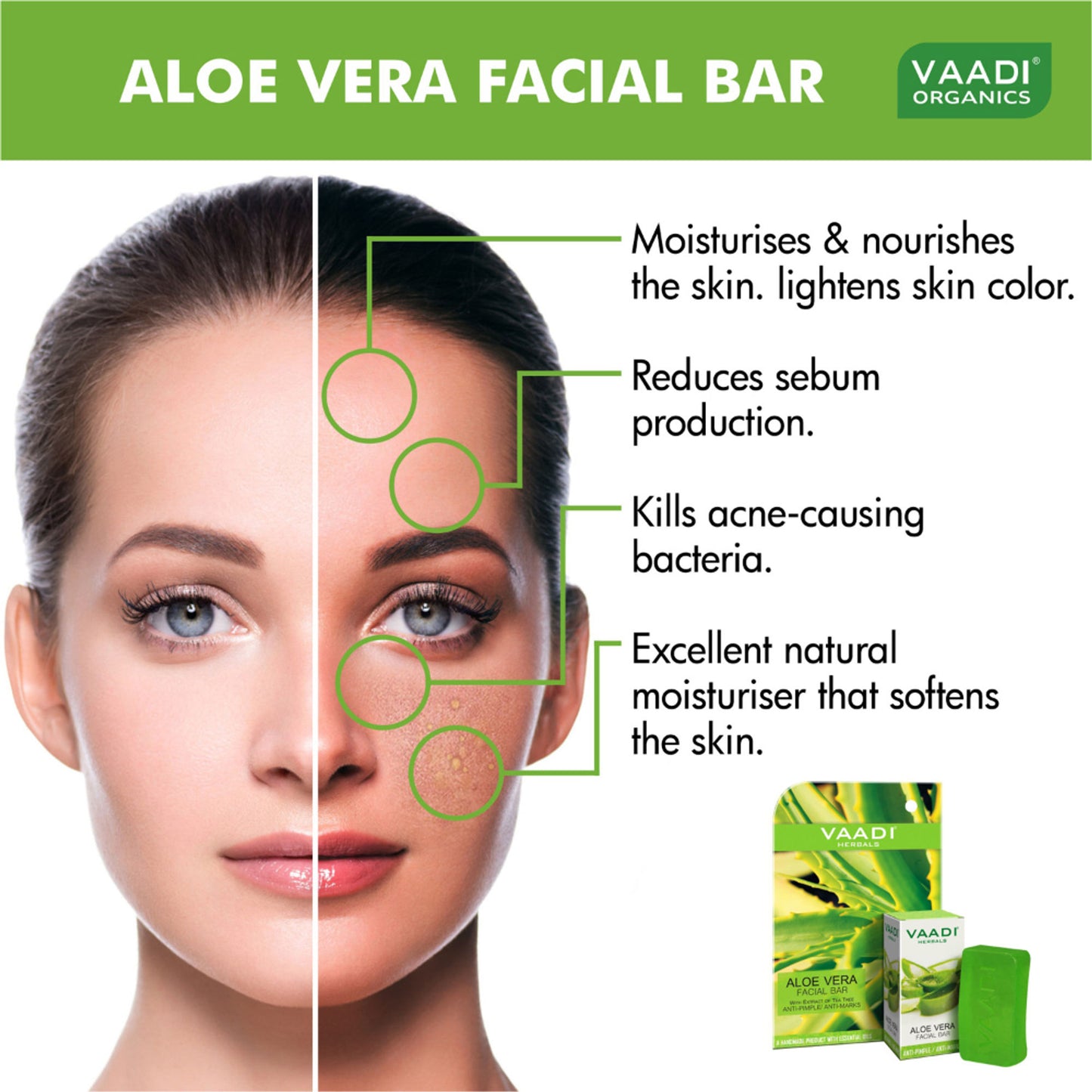Vaadi Herbals Aloe Vera Facial Bar with Extract of Tea Tree -Pack of 3