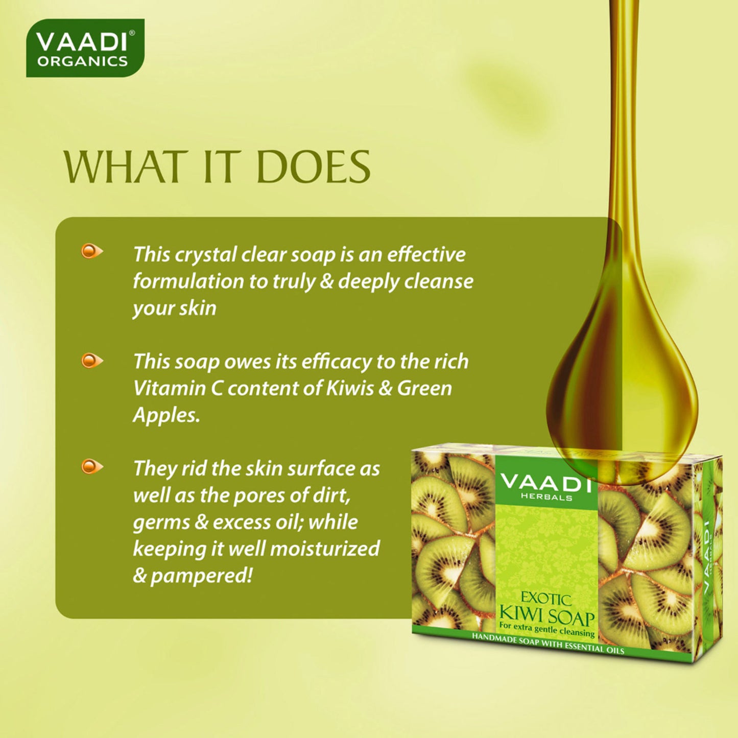Vaadi Herbals Exotic Kiwi Soap For Extra Gentle Cleansing - Pack of 3