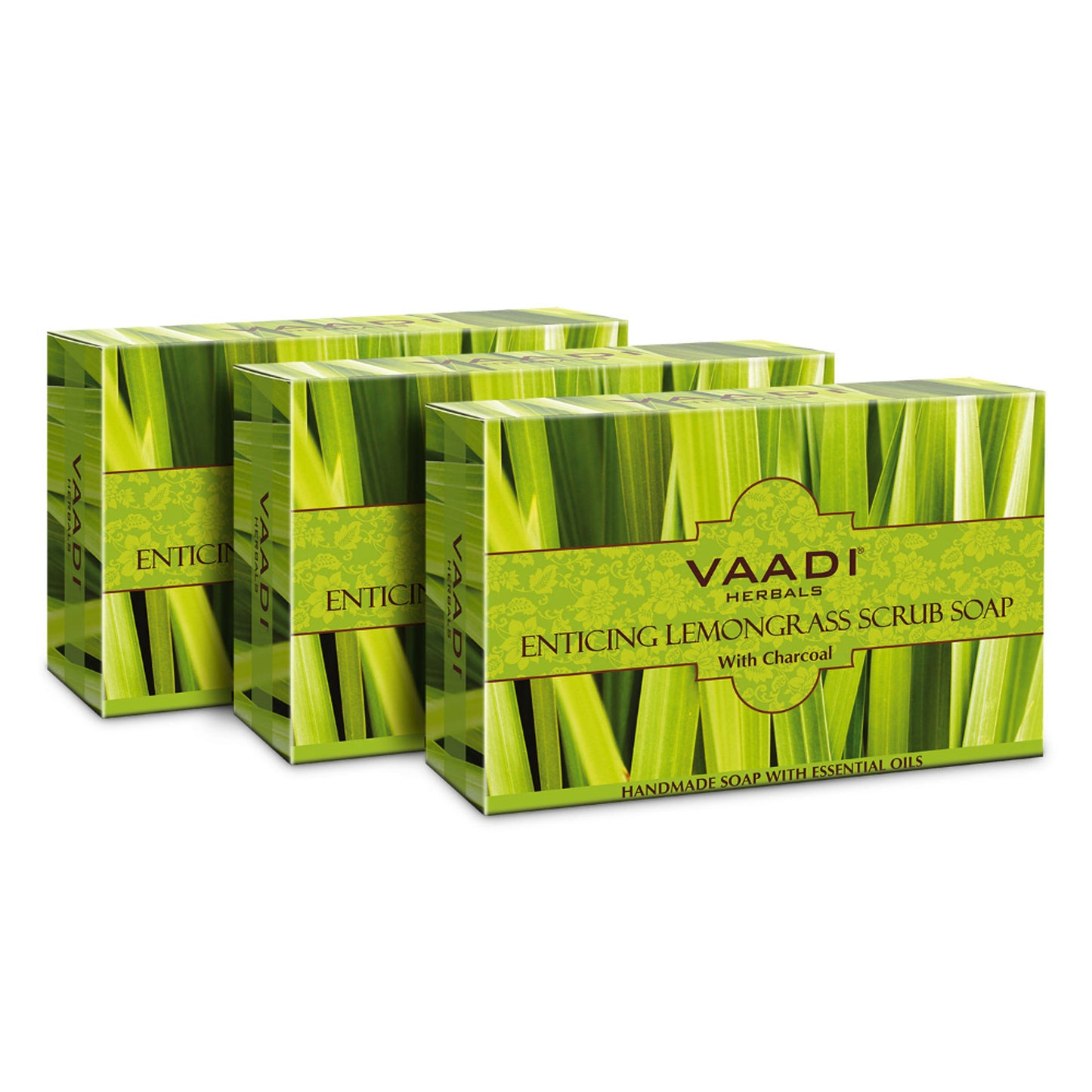 Vaadi Herbals Enticing Lemongrass Scrub Soap With Charcoal - Pack of 3