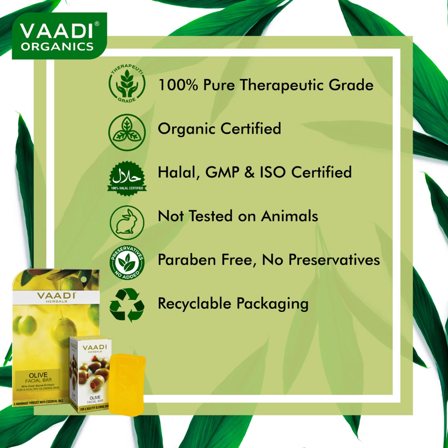 Vaadi Herbals Olive Facial Bar With Cane Sugar Extract - Pack of 3