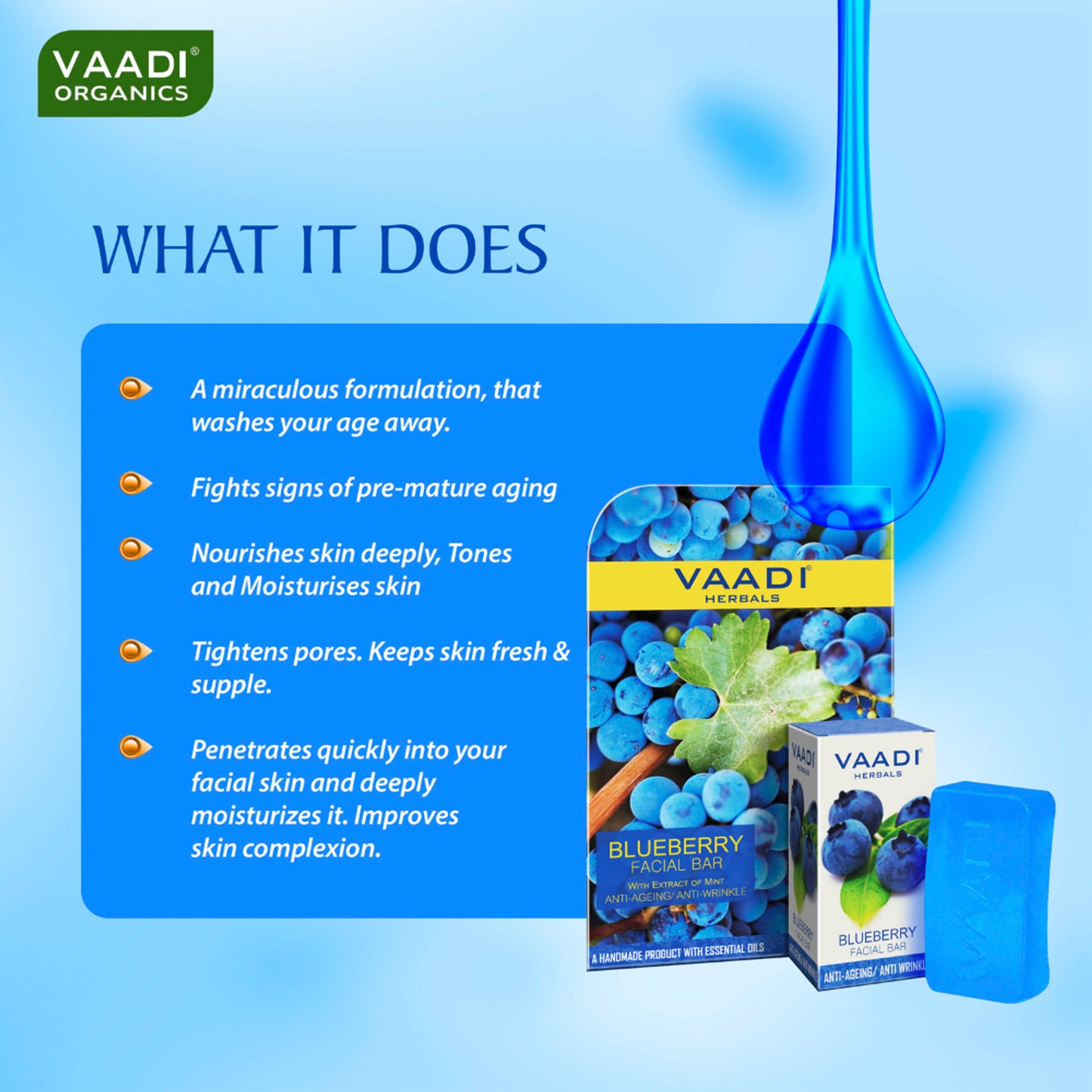 Vaadi Herbals Blueberry Facial Bar with Extract Of Mint - Pack of 3