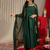 Indyancart VA Women'sWoven Design Shoulder Straps Zari Detail Anarkali Kurta & Trousers With Dupatta