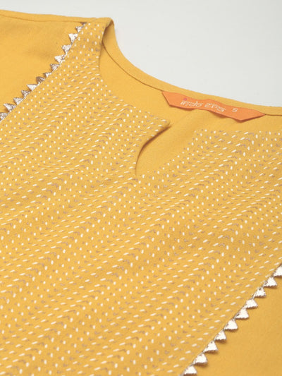 Dhiyona IE Women Yellow Yoke Design Regular Kurta with Palazzos & Dupatta