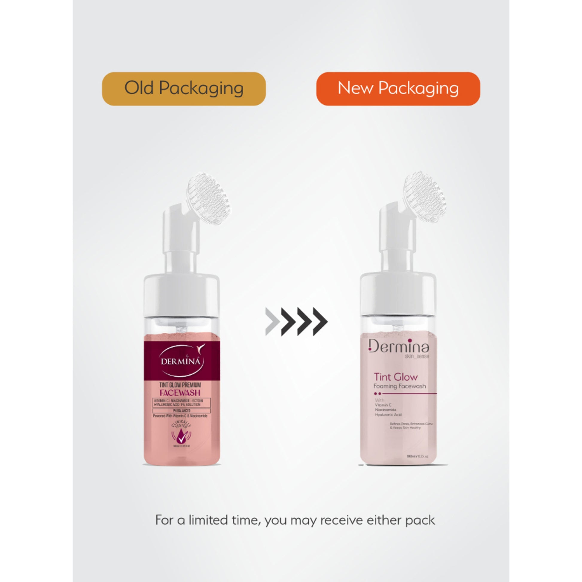 Dermina Tint Glow Foaming Facewash with Vitamin C, Niacinamide & HA for Radiant Skin