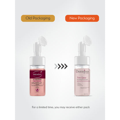 Dermina Tint Glow Foaming Facewash with Vitamin C, Niacinamide & HA for Radiant Skin