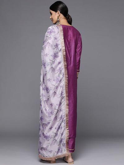Indyancart VA Women'sRound Neck Straight Kurta With Trousers & Dupatta