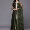 Dhiyona VA Women'sEthnic Motifs Embroidered Sequinned Straight Kurta & Trousers With Dupatta