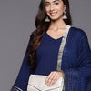 Dhiyona VA Women'sNavy Blue V Neck Flared sleeves Kurta with trouser and dupatta