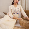 Dhiyona IE Embroidered V-Neck A-Line Top With Trousers Co-Ords
