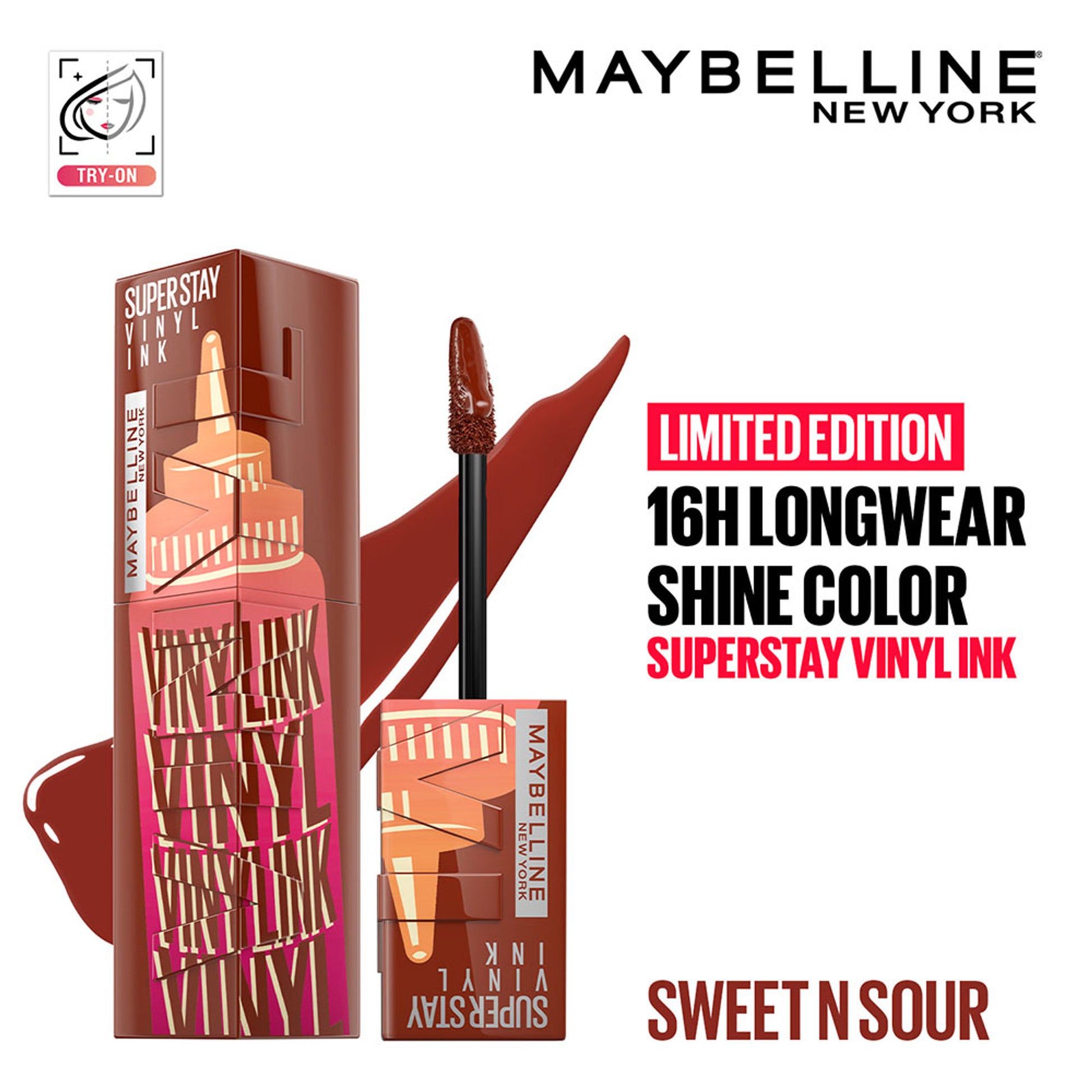 Maybelline New York Super Stay Vinyl Ink Liquid Lipstick, Instant Shine Lasts Up To 16H - Sweet N Sour Sauce