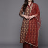 Indyancart IE Women Maroon Floral Printed Sequinned Kurta with Palazzos & Dupatta