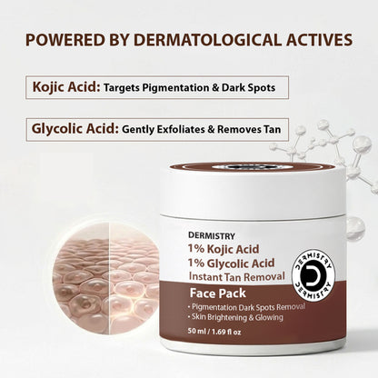 DERMISTRY Kojic Acid Pigmentation De D Tan Dark Spots Removal Skin Whitening Glowing Face Pack Mask