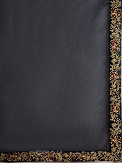 Indyancart IE Floral Embroidered Empire Liva Kurta with Trousers & Dupatta