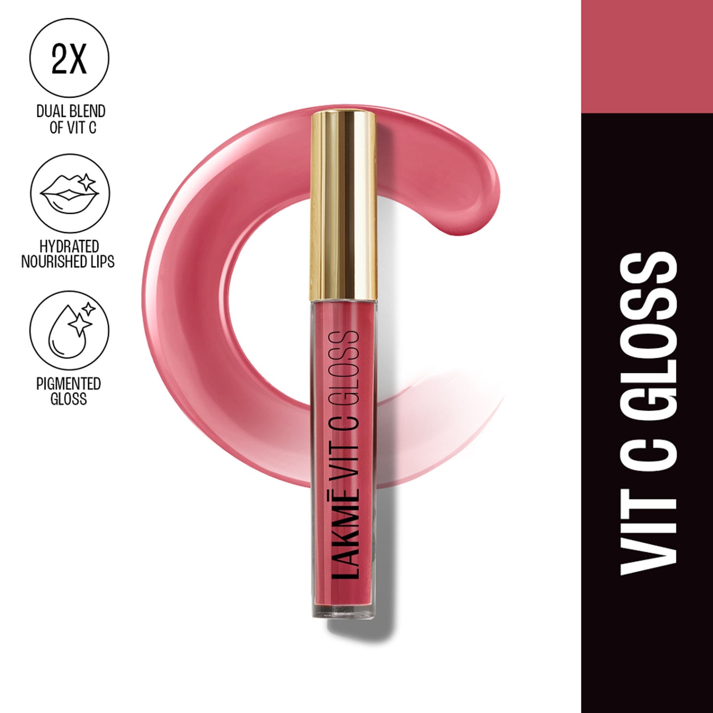 Lakme Superglow Glass Finish Lip Gloss oil with Vitamin C - Hotpink