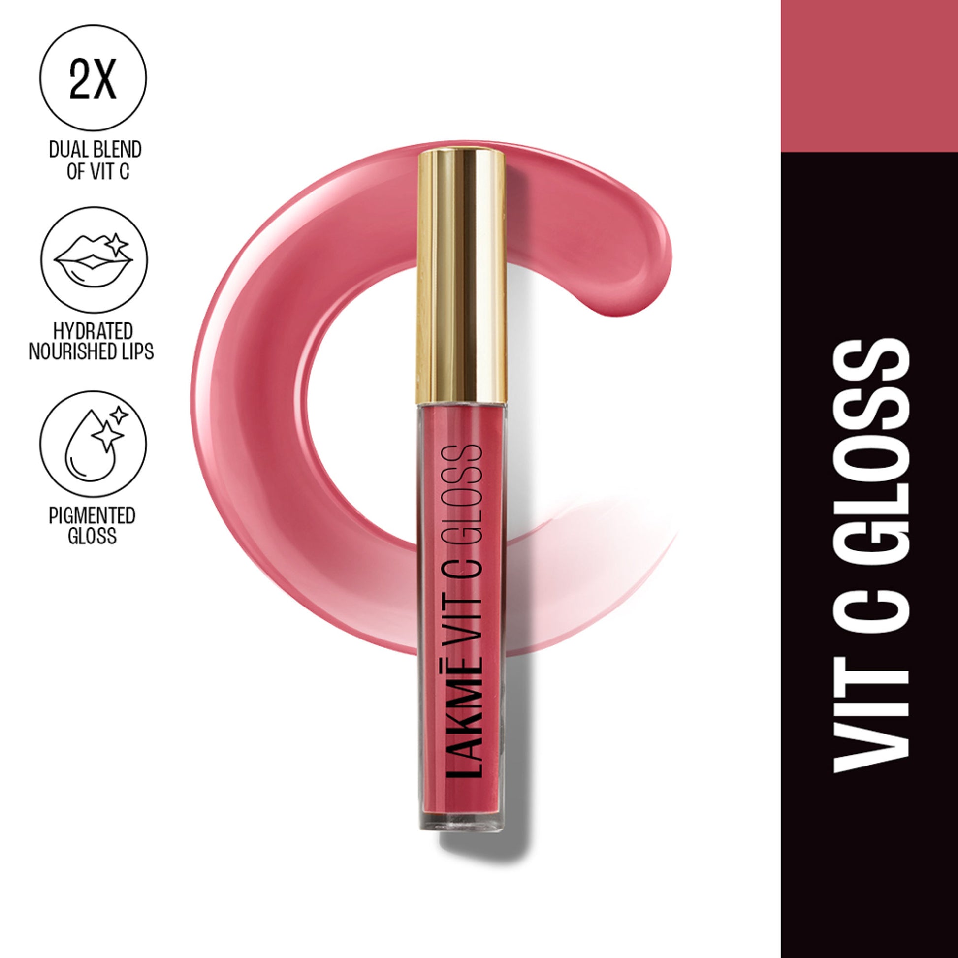 Lakme Superglow Glass Finish Lip Gloss oil with Vitamin C - Hotpink